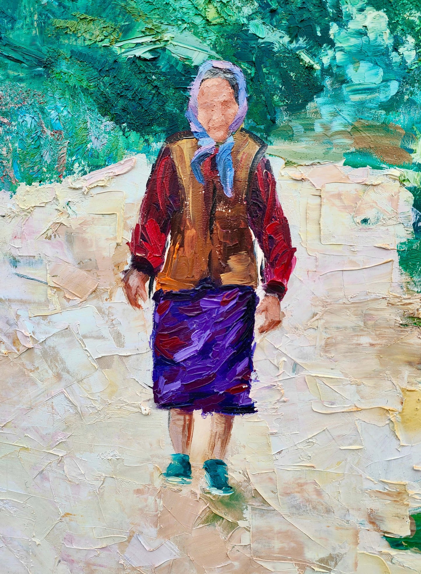 Obraz bez tytułu – zbliżenie faktury farby olejnej na płótnie, format 81 × 100 cm, Ewelina Kogut