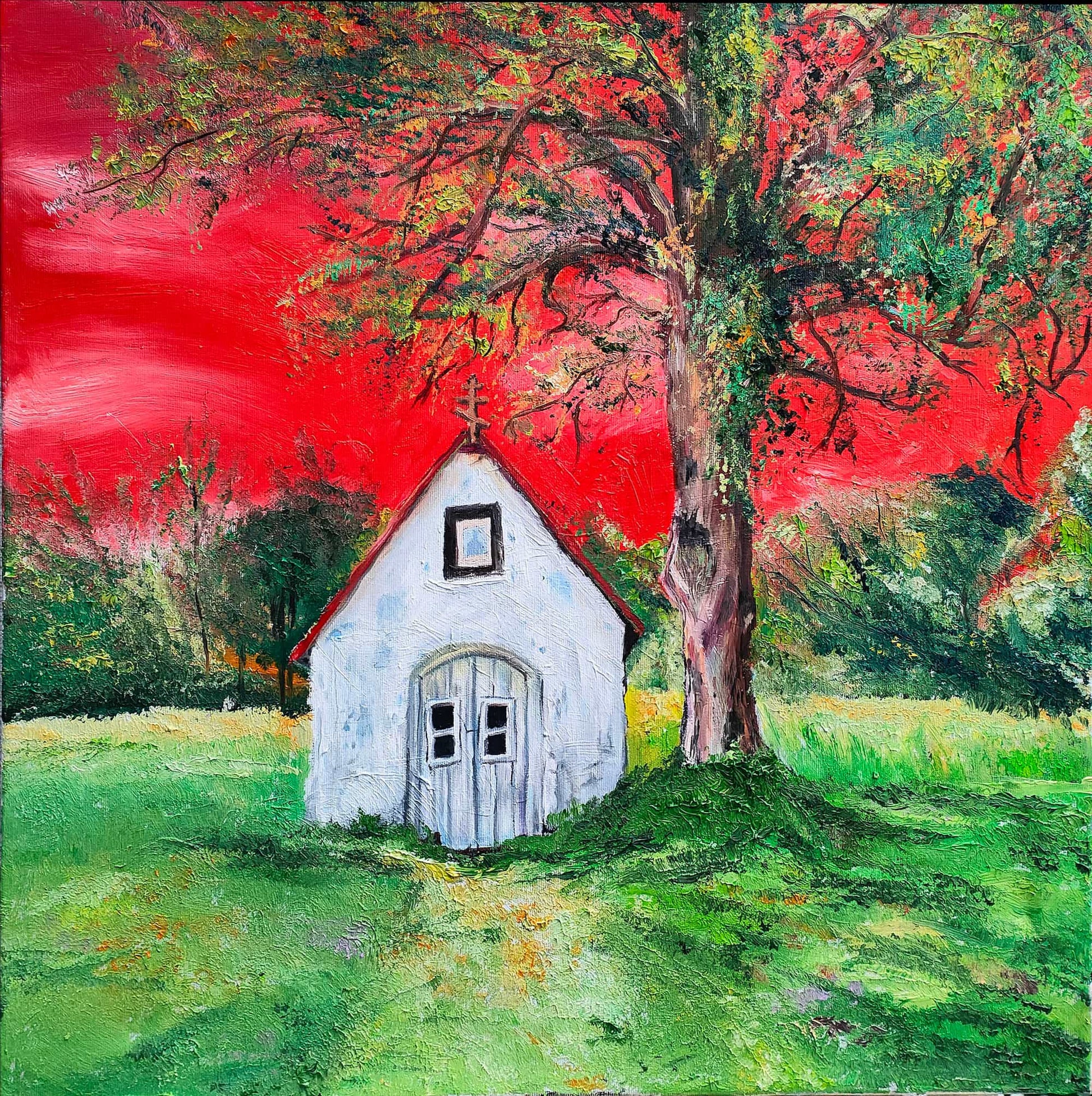 Obraz „Niepokój” – farba olejna na płótnie, format 50 × 50 cm, autorka Ewelina Kogut